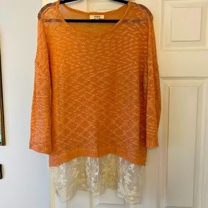 Umgee knit coral sweater with lace size M